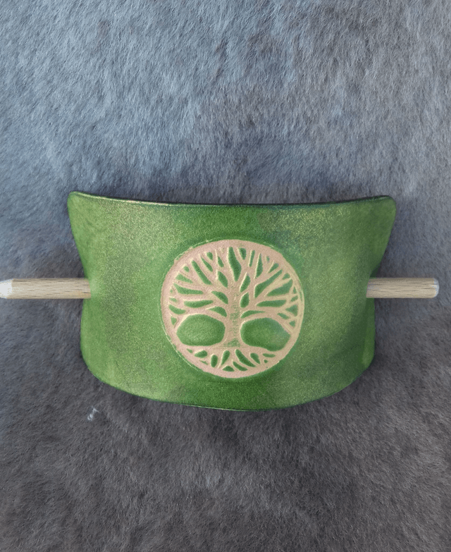 Barrette à cheveux en cuir arbre de vie