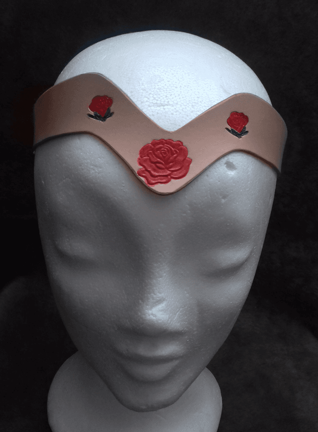 Diadème Roses Peintes – Cuir Naturel Ciré, Élégance Artisanale